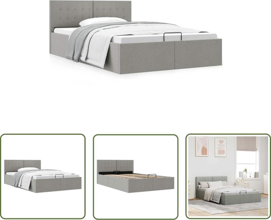 The Living Store Modern Stoffen Bedframe 140 x 200 cm Opbergvak Hydraulisch Lichtgrijs Modern Bedframe Hydraulisch Bed Opbergbed Boxspring Bed Tweepersoonsbed