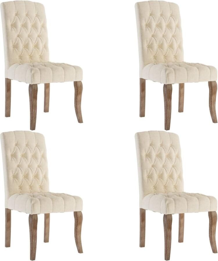 The Living Store Moderne Eetkamerstoelen Beige linnen-look Duurzaam rubberwood Set van 4 Eetkamerstoelen Stoffen Stoelen Moderne Stoelen Beige Meubels Houten Stoelen - Foto 2