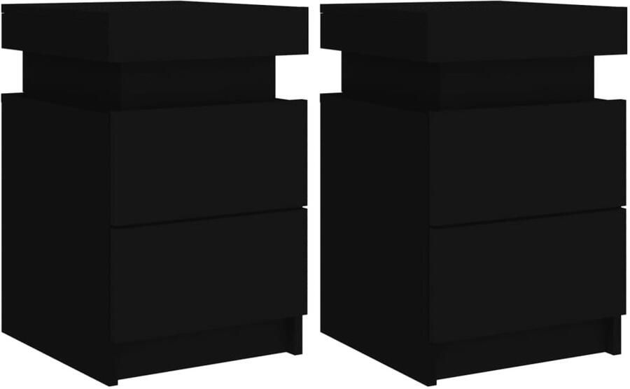 The Living Store Nachtkastjes met LED-verlichting 2 st 35x39x55 cm zwart Nachtkastjes Modern Slaapkamers Led Verlichting Zwarte Nachtkastjes - Foto 4