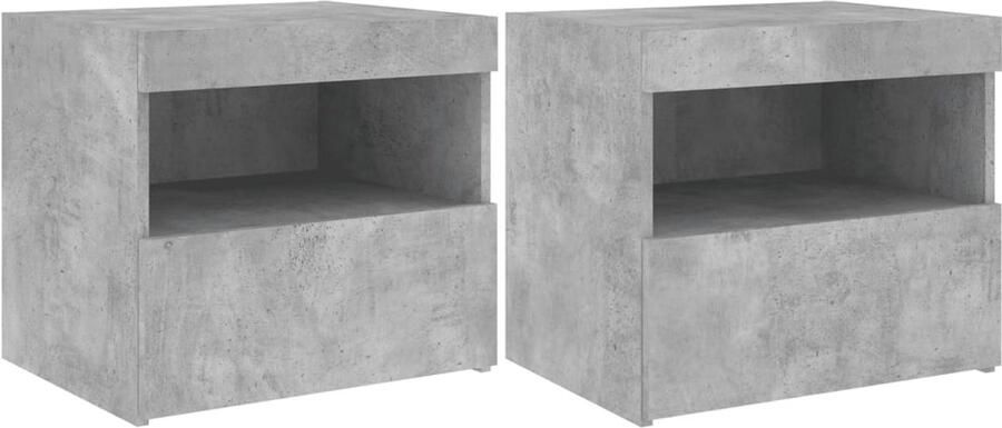The Living Store Nachtkastjes met LED-verlichting 2 st 50x40x45 cm betongrijs Nachtkastjes Led Verlichting Betongrijs Modern Design Slaapkamers - Foto 3