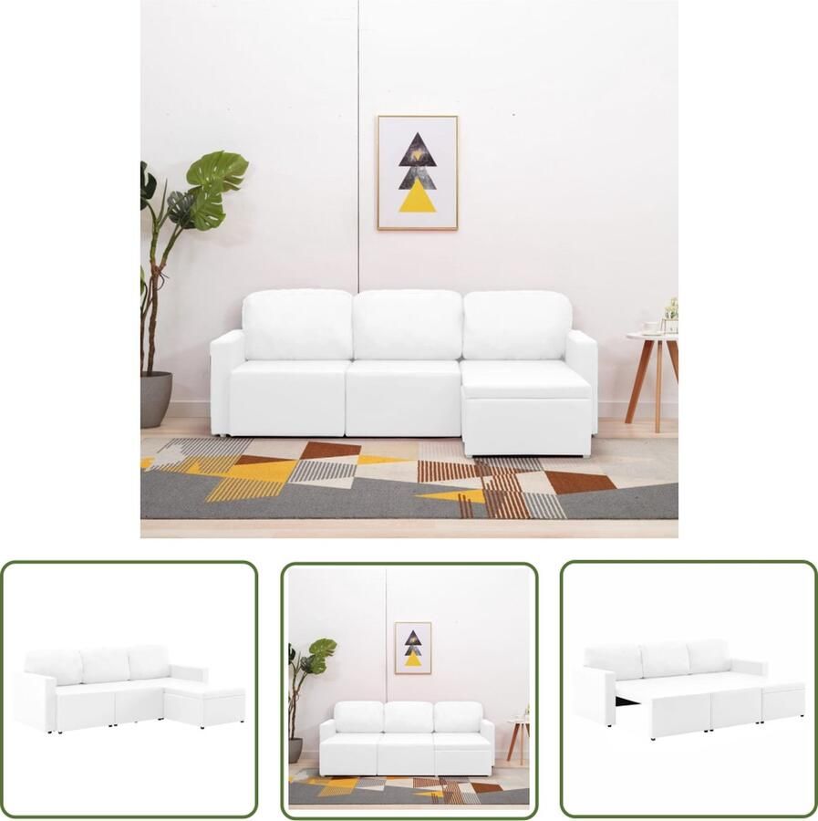 The Living Store Modulaire Slaapbank 3-zits Kunstleer Wit