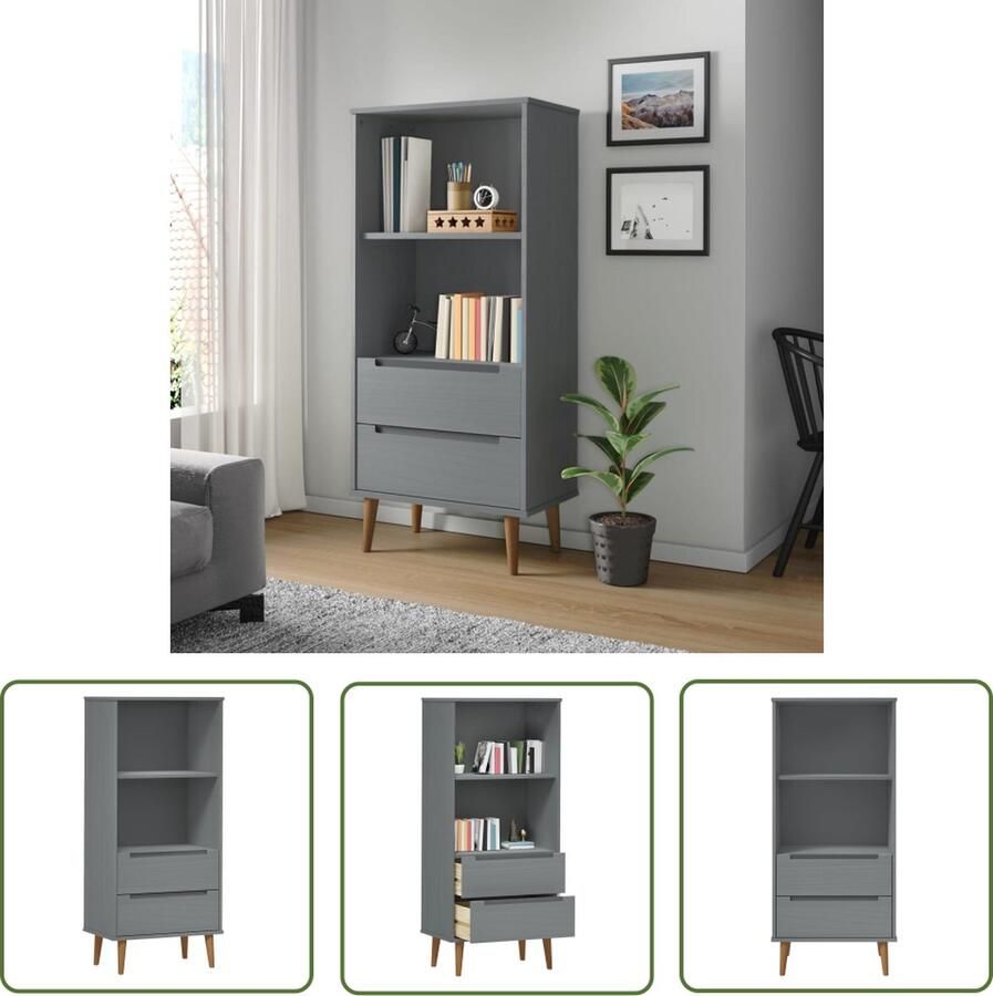 The Living Store MOLDE Boekenkast 60x35x134 cm Massief grenenhout Grijs - Foto 2