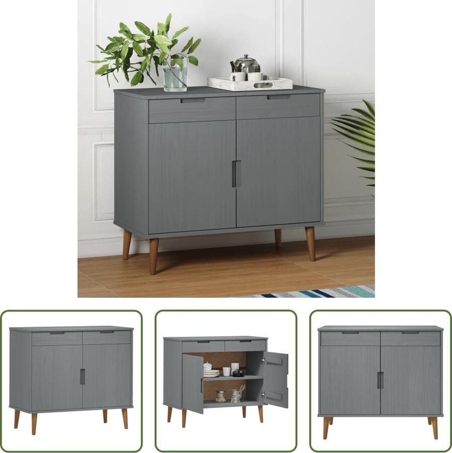 The Living Store Dressoir MOLDE 90x40x80 cm massief grenenhout grijs Dressoir Scandinavisch Design Massief Grenenhout Tv Kast Salontafel
