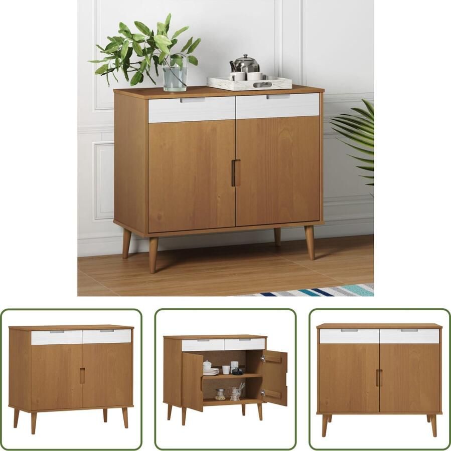 The Living Store MOLDE Dressoir 90x40x80 cm Bruin massief grenenhout met uv-vernis