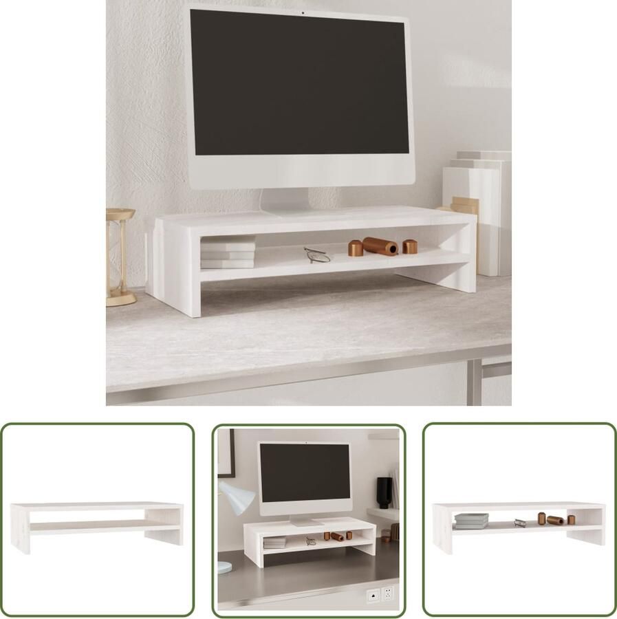 The Living Store Monitorstandaard Grenenhout 50 x 24 x 13 cm Opbergruimte Stress verminderend - Foto 2