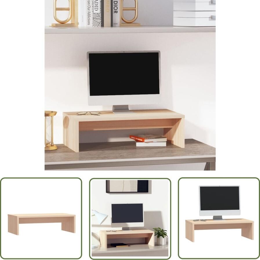 The Living Store Monitorstandaard Grenenhout 50 x 27 x 15 cm Opbergfunctie - Foto 2