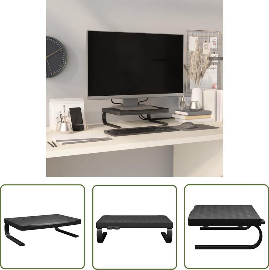 The Living Store Monitorstandaard Praktisch en duurzaam Opbergruimte Stressverlagend Zwart 37x28x11.5cm - Foto 2