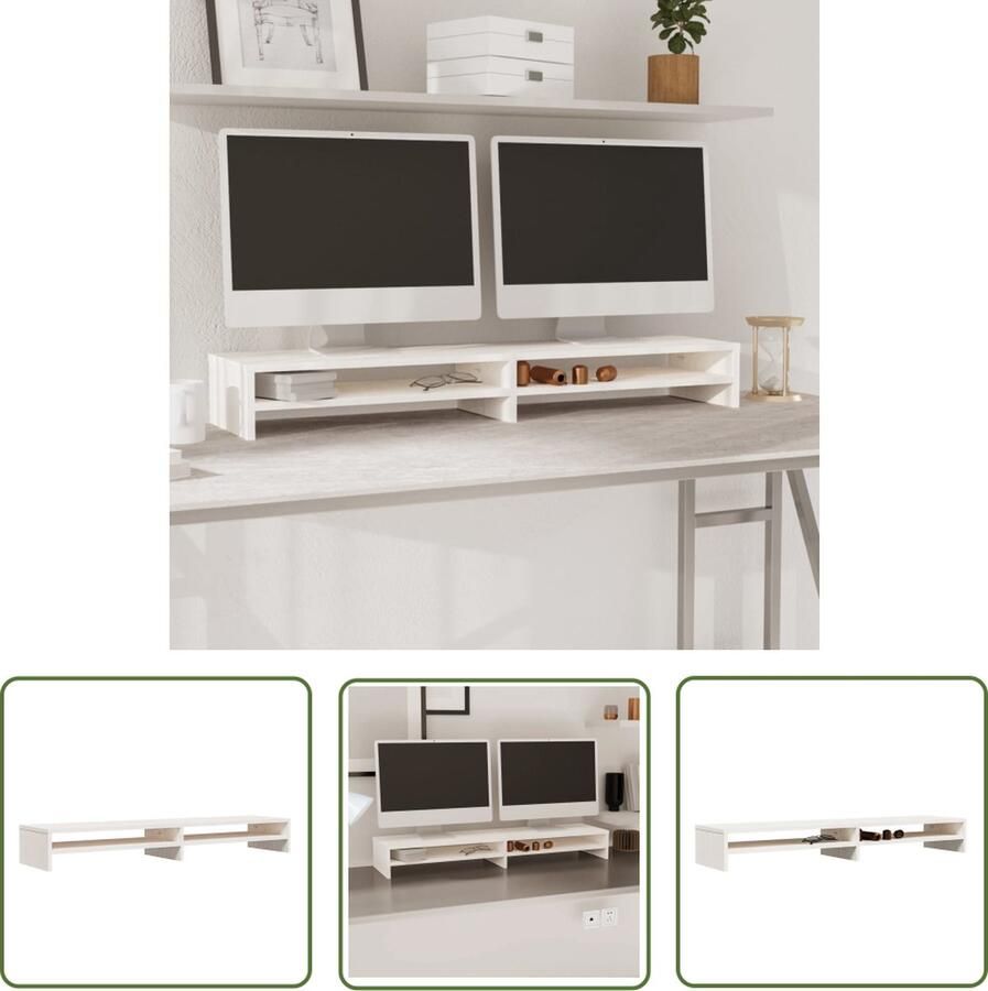 The Living Store Monitorstandaard Grenenhout 100 x 24 x 13 cm Opbergfunctie Stress verminderend - Foto 2