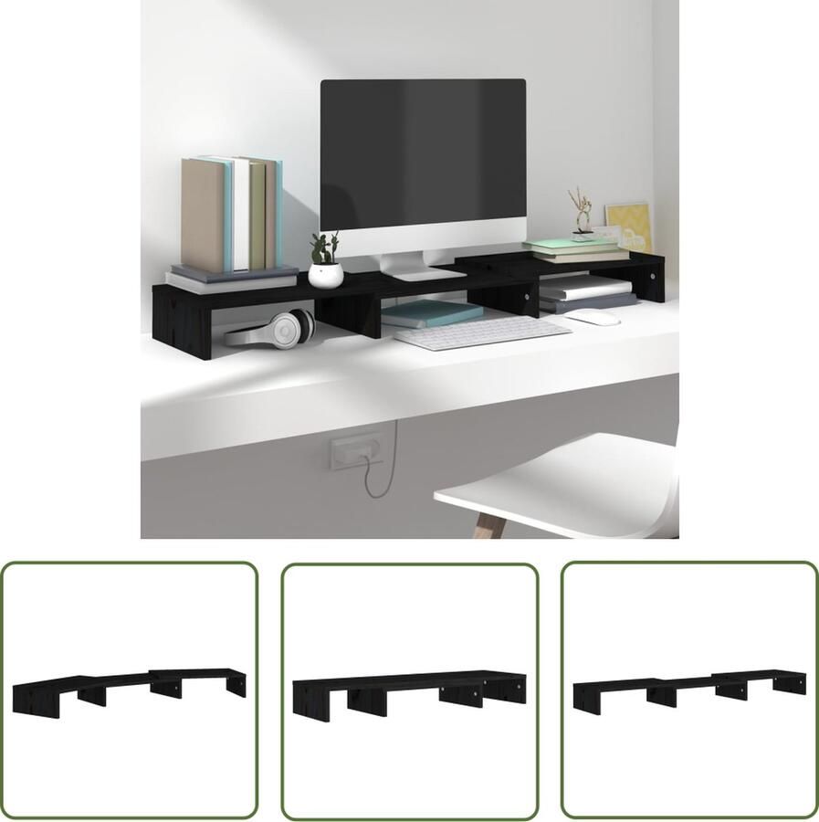 The Living Store Monitorstandaard Zwart 80 x 24 x 10.5 cm Verstelbaar en draaibaar - Foto 2