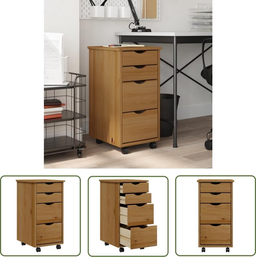 The Living Store Ladekast MOSS verrijdbaar massief grenenhout honingbruin Lade Kast Opbergkast Buro Accessoires Grenenhout Meubels Honey Brown Furniture - Foto 4