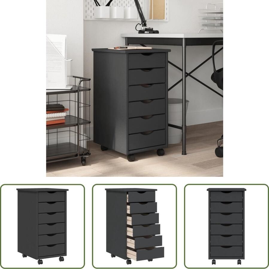 The Living Store MOSS Ladekast 34x39x65.5 cm Verrijdbaar Grijs Massief grenenhout Ladekast Opbergkast Grenoble Meubilair Houten Kasten Robuuste Kast - Foto 2