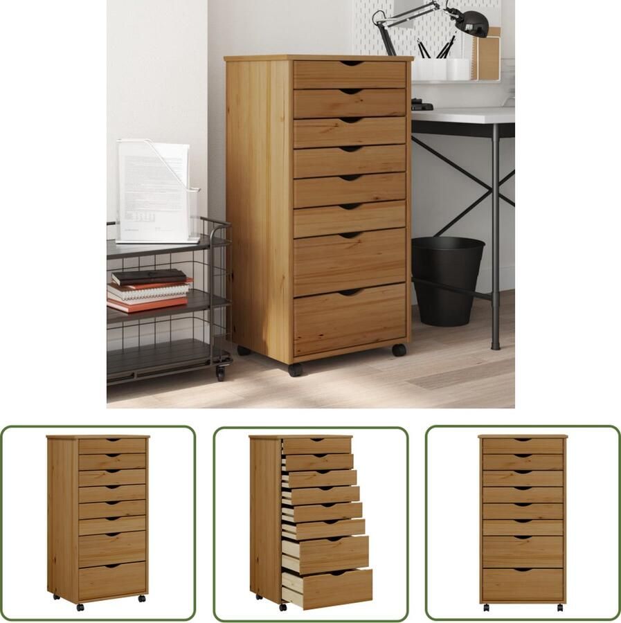 The Living Store MOSS Ladekast 53 x 39 x 103 cm Honingbruin Massief grenenhout Ladekast Houten Kast Opbergkast Bureau Accessoires Home Office