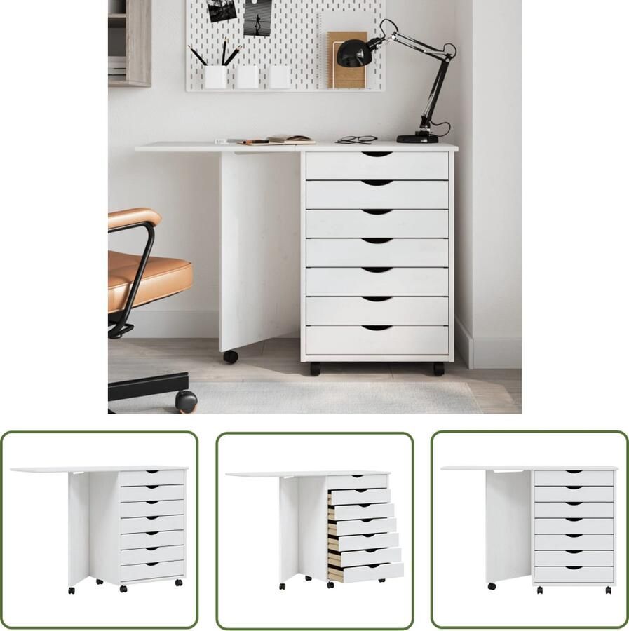 The Living Store MOSS Verrijdbare Kast 105.5 x 39 x 74.5 cm Massief Grenenhout Bewerkt Hout Kunststof Wit Verrijdbare Kast Houten Kast Grenenhout Kast Opbergkast Buro Kast - Foto 2