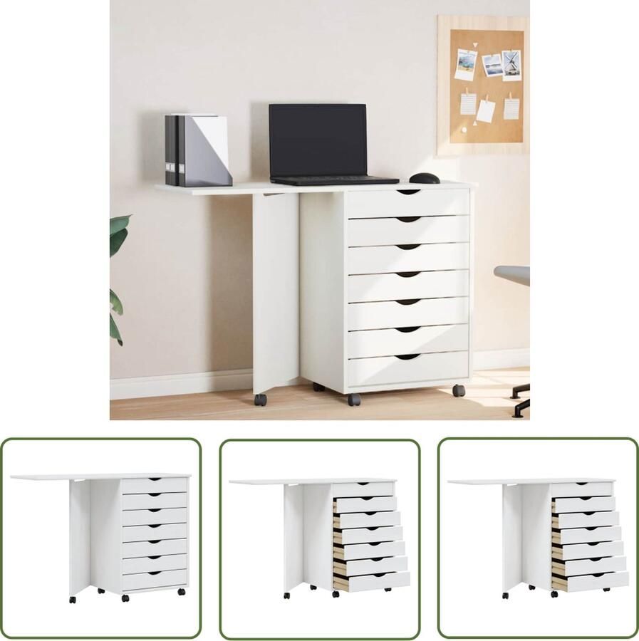 The Living Store MOSS Verrijdbare Kast 105.5 x 39 x 74.5 cm Massief Grenenhout Bewerkt Hout Kunststof Wit Verrijdbare Kast Houten Kast Grenenhout Kast Opbergkast Buro Kast