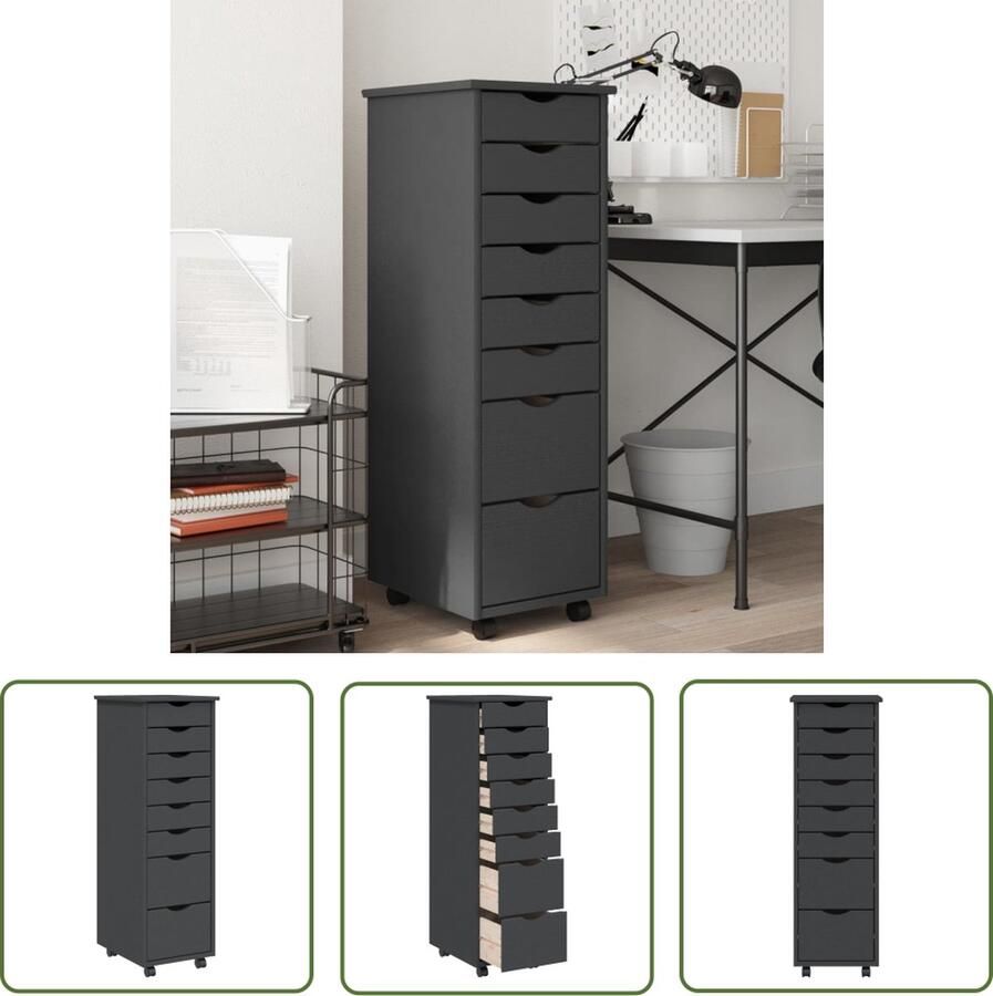 The Living Store MOSS Verrijdbare Ladekast 34 x 39 x 103 cm Grijs met Flexibele Wielen Voldoende Opbergruimte en Massief Grenenhout Verrijdbaar Ladenkast Houten Kasten Opberglade Grenoblehouten Meubels Flexibele Wielen - Foto 3