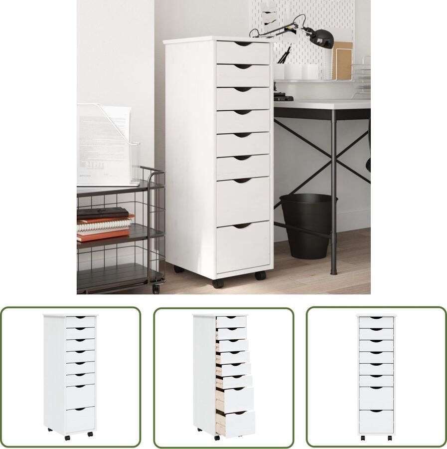 The Living Store MOSS Verrijdbare Ladekast 34x39x103 cm Flexibele Wielen Voldoende Opbergruimte Massief Grenenhout Breed Toepasbaar Gemakkelijk Schoon te Maken Wit - Foto 3