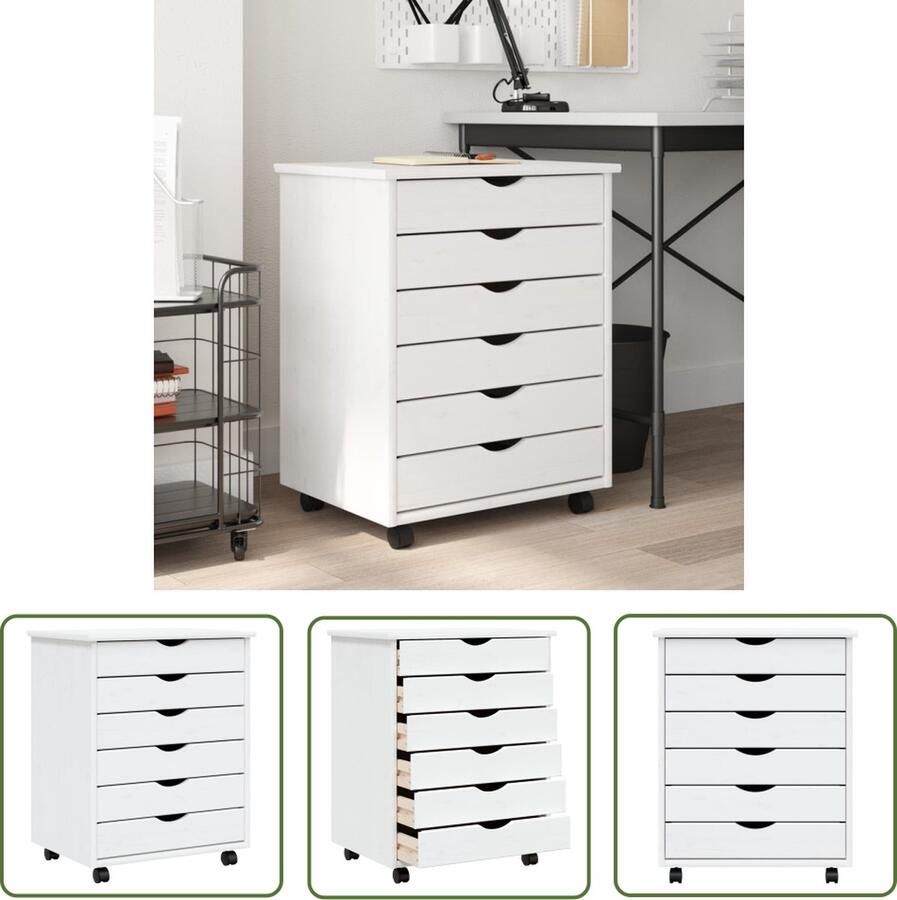 The Living Store MOSS Verrijdbare ladekast 53 x 39 x 65.5 cm Massief grenenhout Verrijdbare Ladekast Houten Ladekast Grenenhouten Meubels Opbergkast Buroladeblokje - Foto 3