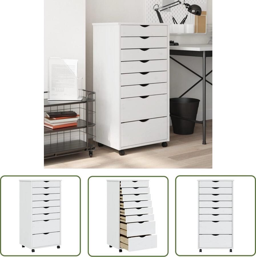 The Living Store MOSS Verrijdbare Ladekast 53x39x103cm Massief Grenenhout Wit Verrijdbare Ladekast Houten Ladekast Grenenhouten Meubel Opbergkast Bureauladekast - Foto 2