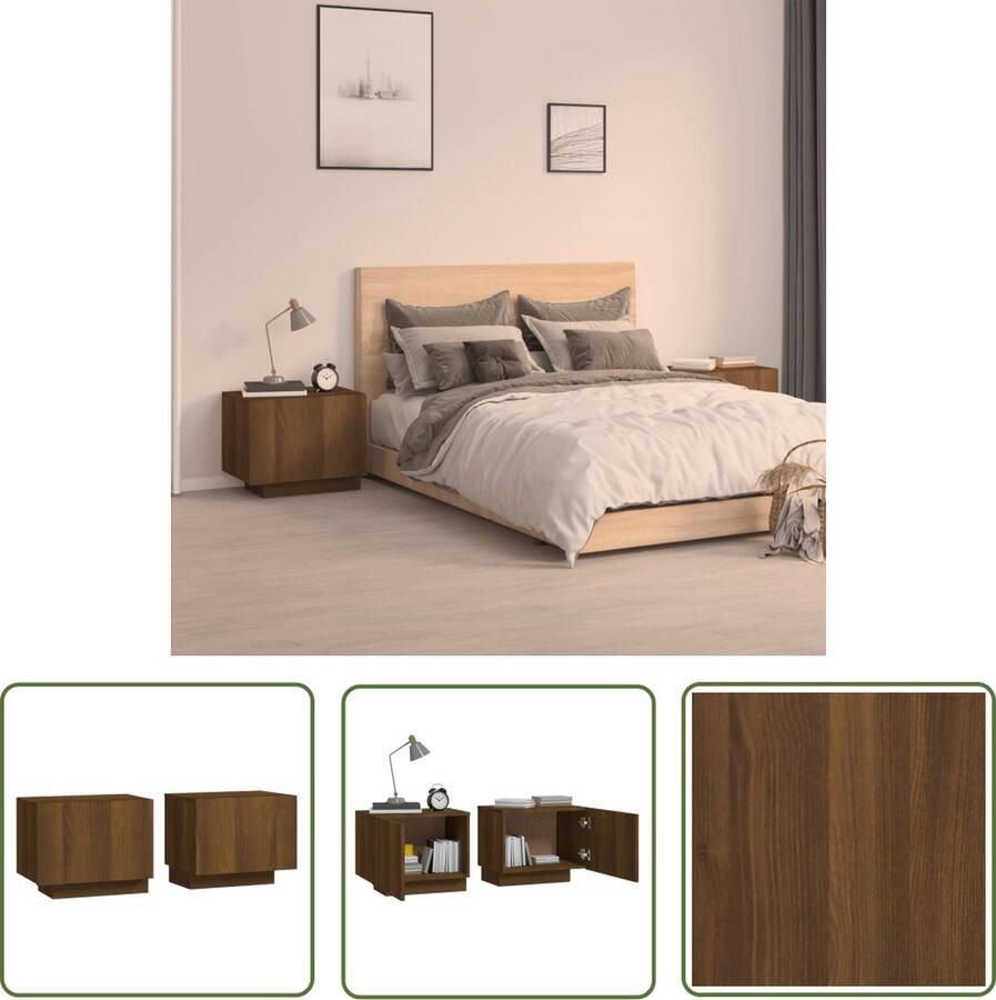 VidaXL The Living Store Nachtkastje 100x35x40 cm bewerkt hout bruin eikenkleur Nachtkastje Bruine Eiken Meubilair Houten Nachtkastje Slaapkamerstijl Bergruimte - Foto 2