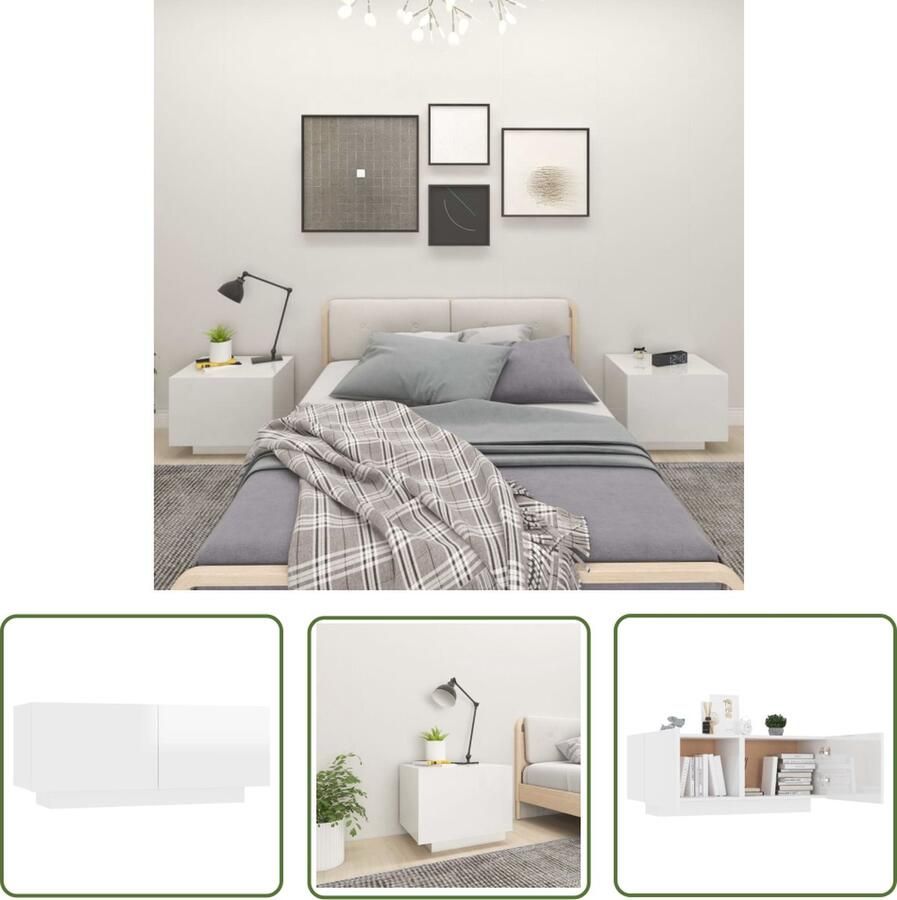 The Living Store Nachtkastje Hoogglans wit 100 x 35 x 40 cm Stevige constructie Nachtkastje Bijzettafel Meubilair Slaapkamerinrichting Houten Meubil - Foto 3