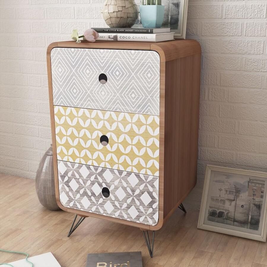 The Living Store Nachtkastje 3 lades Bruin 39.5 x 35.5 x 56.5 cm