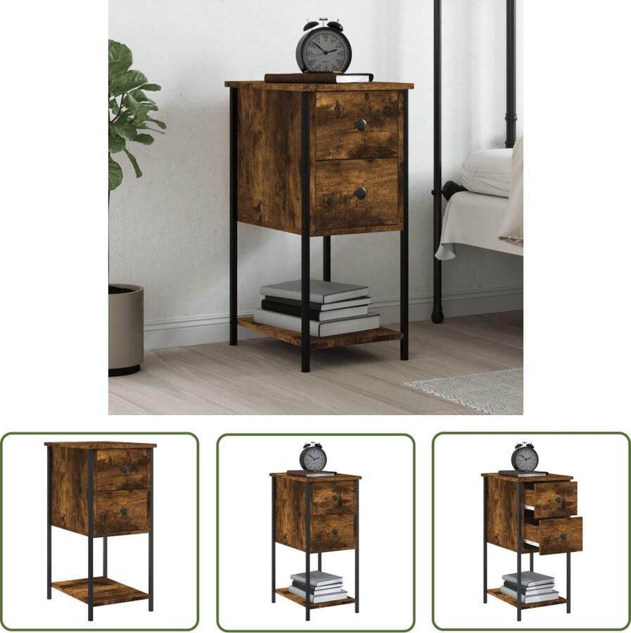 The Living Store Nachtkastje Gerookt Eiken 32 x 42 x 70 cm Duurzaam materiaal Nachtkastje Kastje Houten Kast Bruine Kast Vintage Kast - Foto 2