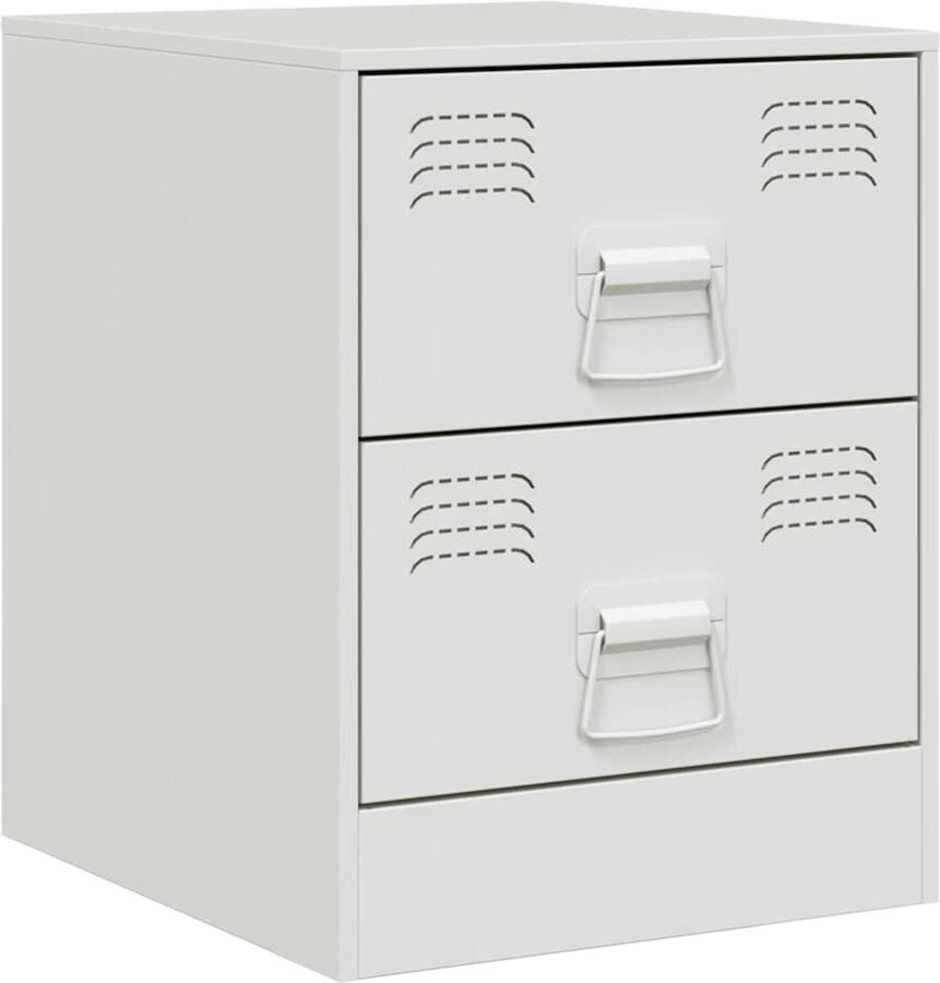 The Living Store Nachtkastje 34 5x39x44 cm staal wit Nachtkastje Nachtkastjes Staal Nachtkast Wit Nachtkastje Koudgewalst Staal - Foto 2