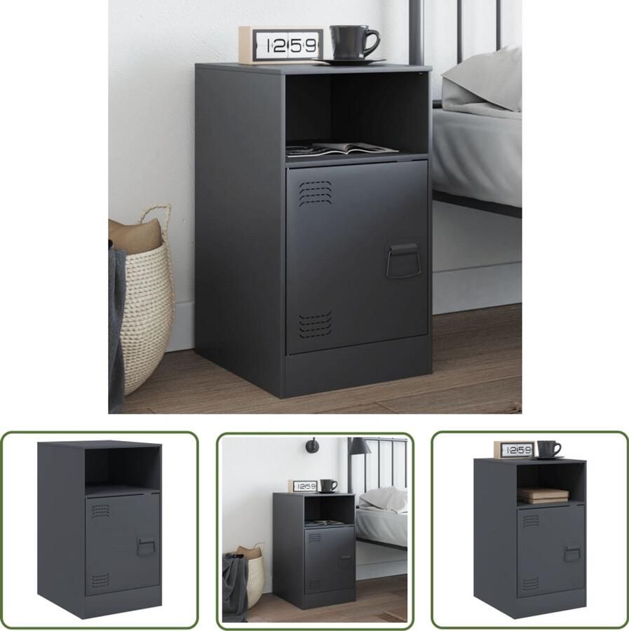 The Living Store Nachtkastje 34 5x39x62 cm staal antracietkleurig Nachtkastje Industrieel Design Staal Antraciet Kleur Koudgewalst Staal