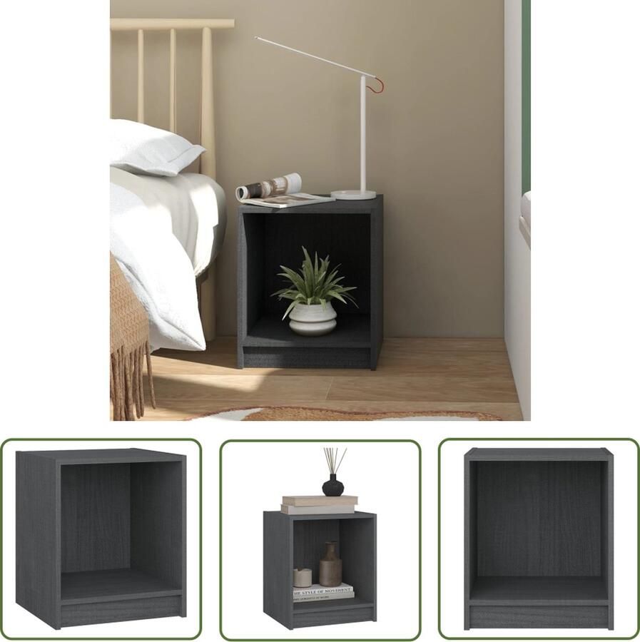 The Living Store Nachtkastje Massief Grenenhout Grijs 35.5 x 33.5 x 41.5 cm Montage vereist Nachtkastje Grenoble Hout Sidetable Meubilair Slaapkamermeubil - Foto 2