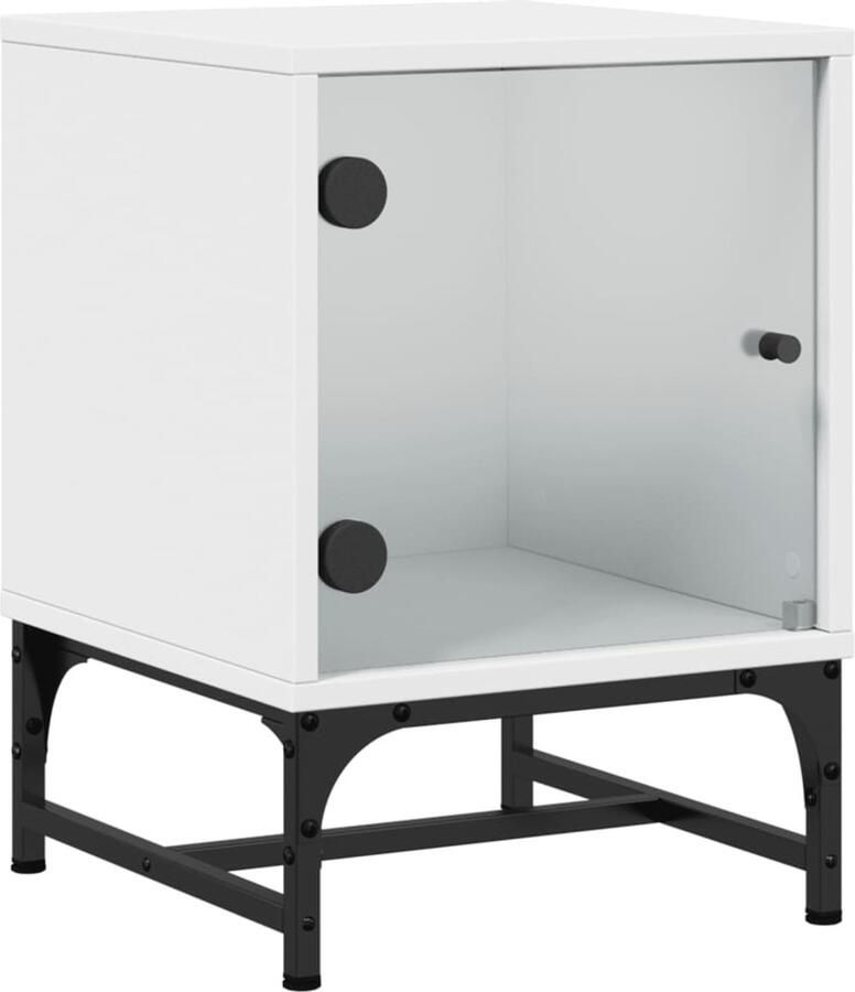 The Living Store Nachtkastje met glazen deur 35x37x50 cm wit Nachtkastje Nachtkastjes Slaapkamermeubilair Houten Meubels Witte Meubels - Foto 2