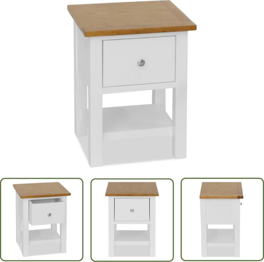 The Living Store Nachtkastje 36x30x47 cm massief eikenhout Nachtkastje Eikenhout Grenenhout Wit Bruine Meubels