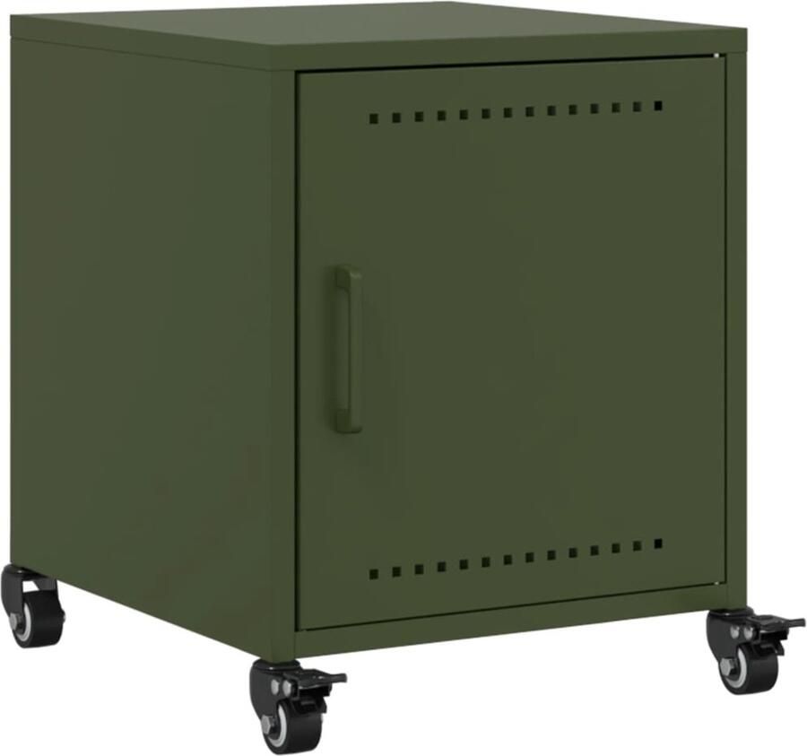 The Living Store Nachtkastje 36x39x43 5 cm staal olijfgroen Nachtkastje Staal Olijfgroen Koudgewalst Staal Opbergkast - Foto 2