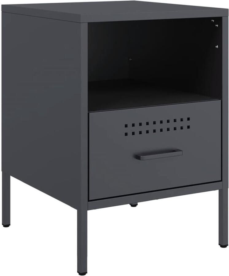 The Living Store Nachtkastje 36x39x50 5 cm staal antracietkleurig Nachtkastje Industrieel Nachtkastje Staal Nachtlampje Salontafel Living Room Decor - Foto 2