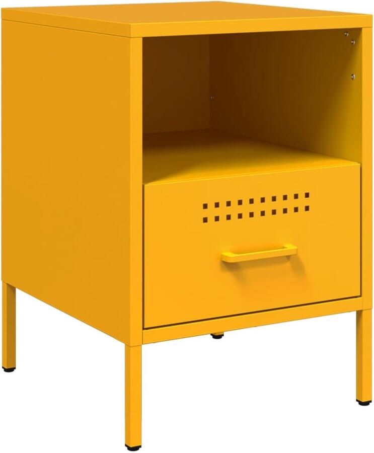 The Living Store Nachtkastje 36x39x50 5 cm staal mosterdgeel Nachtkastje Industrieel Design Staal Mustard Geel Vintage - Foto 2