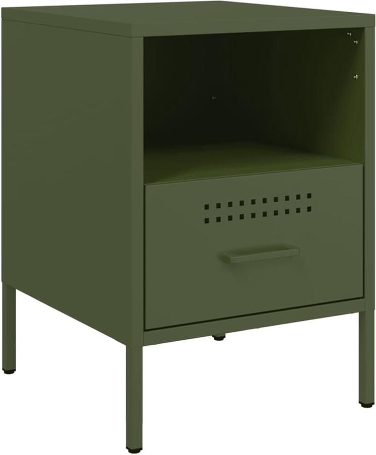 The Living Store Nachtkastje 36x39x50 5 cm staal olijfgroen Nachtkastje Industrieel Nachtkastje Staal Olijfgroot Industriële Decoratie Slaapkamerstijl - Foto 2