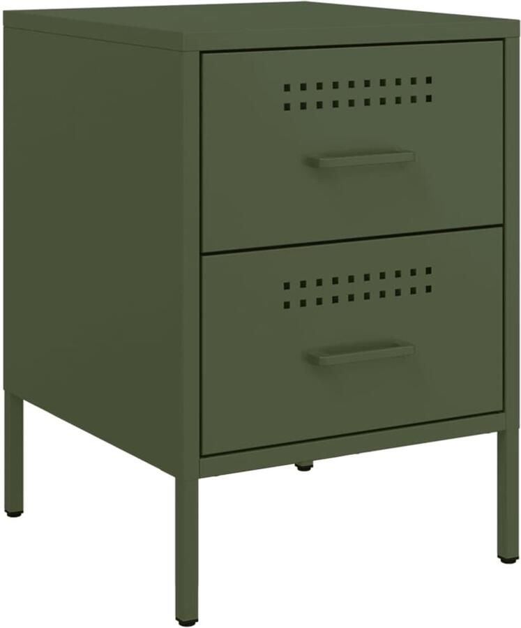 The Living Store Nachtkastje 36x39x50 5 cm staal olijfgroen Nachtkastje Industrieel Design Metalen Nachtkastje Staal Nacht Kast Olijfgroene Nachtkast - Foto 2