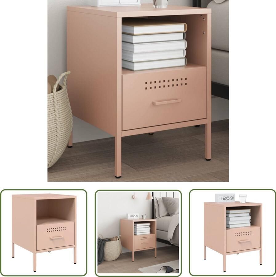 The Living Store Nachtkastje 36x39x50 5 cm staal roze Nachtkastje Industrieel Roestvrijstaal Staal Roze