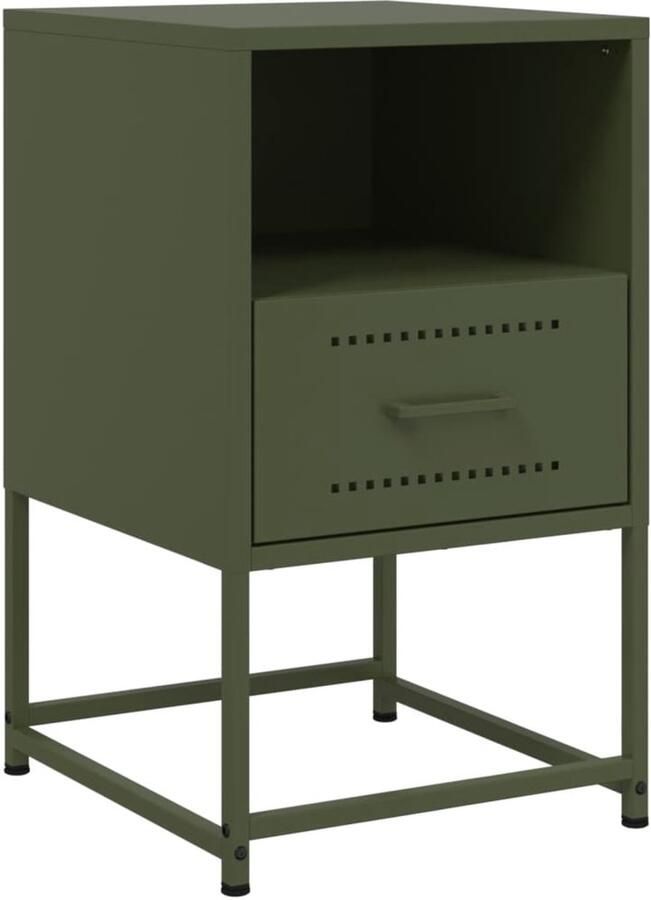 The Living Store Nachtkastje 36x39x60 5 cm staal olijfgroen Nachtkastje Industrieel Nachtkastje Staal Nachtkastje Groen Olijfgroot Salontafel - Foto 2