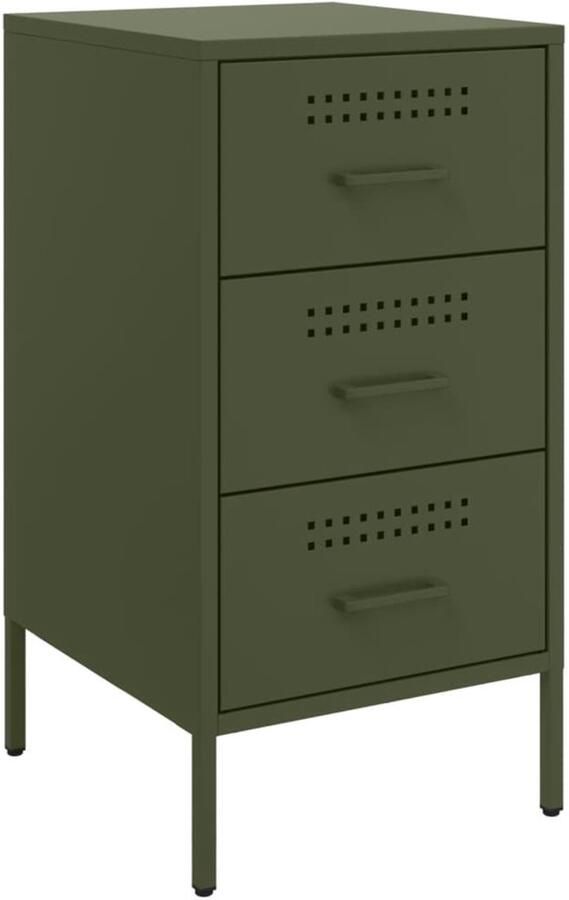 The Living Store Nachtkastje 36x39x68 cm staal olijfgroen Nachtkastje Industrieel Nachtkastje Staal Groene Nachtkastjes Olijfgroene Meubel Salontafel Groen - Foto 2
