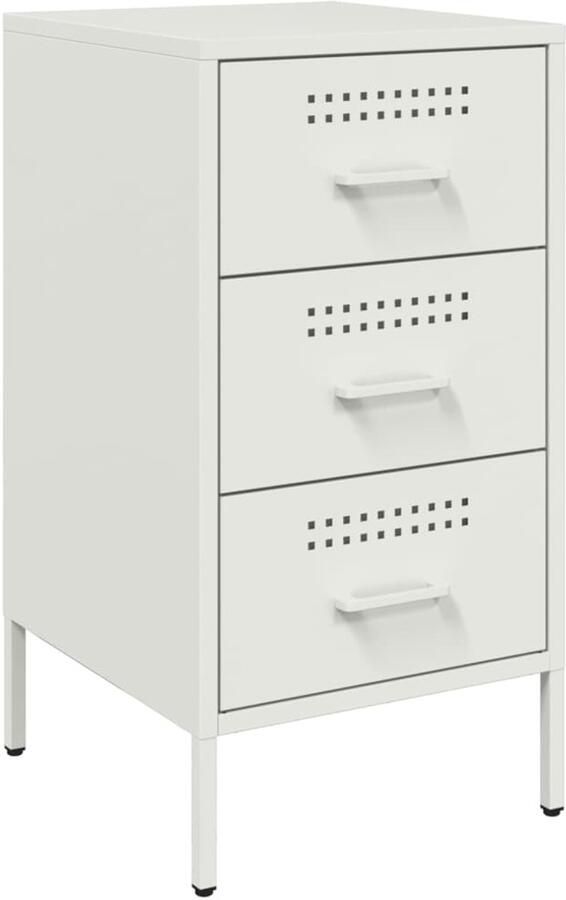 The Living Store Nachtkastje 36x39x68 cm staal wit Nachtkastje Nachtkastjes Bijzettafel Wandkastje - Foto 2