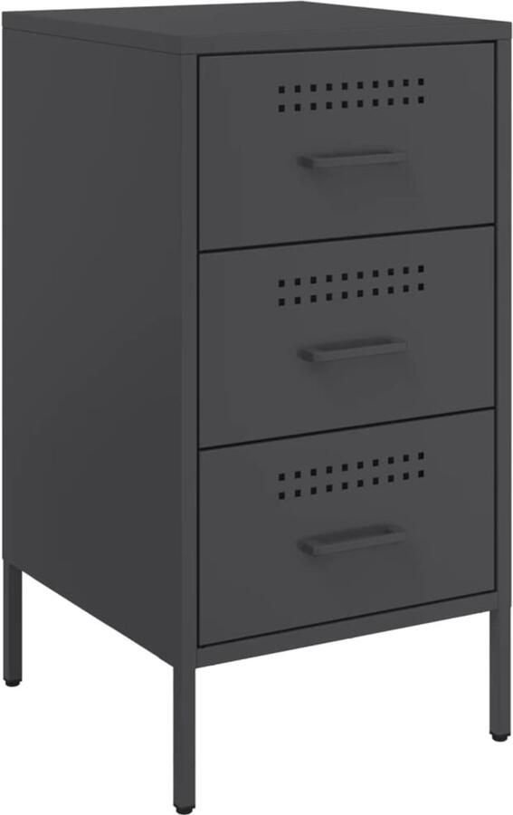 The Living Store Nachtkastje 36x39x68 cm staal zwart Nachtkastje Industrieel Design Zwarte Nachtkast Staal Nachttafel Koudgewalst Staal - Foto 2