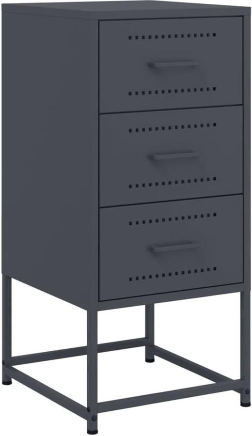 The Living Store Nachtkastje 36x39x78 cm staal antracietkleurig Nachtkastje Industrieel Design Metalen Kast Staalkast Zwarte Kast - Foto 2