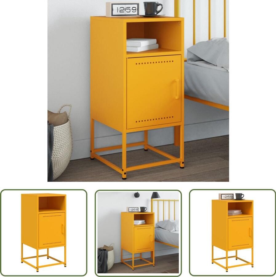The Living Store Nachtkastje 36x39x78 cm staal mosterdgeel Nachtkastje Industrieel Mosterdgeel Staal Salontafel