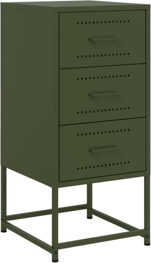 The Living Store Nachtkastje 36x39x78 cm staal olijfgroen Nachtkastje Industriele Meubels Metalen Kast Olijfgroene Kamerdecoratie Slaapkamerstijl - Foto 3