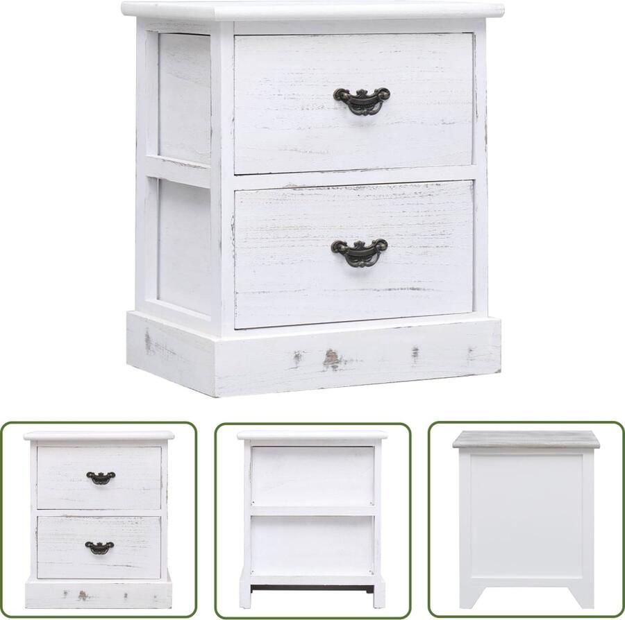 The Living Store Nachtkastje Paulowniahout 38 x 28 x 45 cm Wit Nachtkastje Meubilair Paulowniahout Wit Slaapkamerdecoratie - Foto 2