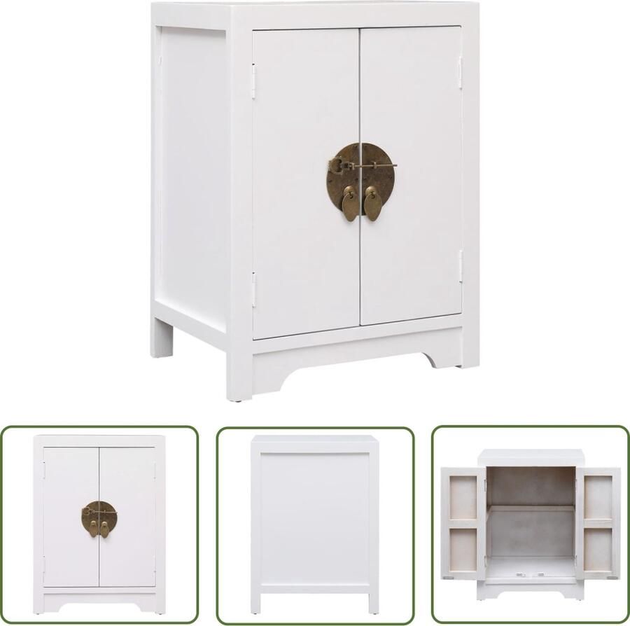 The Living Store Nachtkastje Aziatische Stijl 38x28x52 cm Wit Paulowniahout en MDF Nachtkastje Sidetable Asian Furniture Chinese Design Paulownia Wood - Foto 2