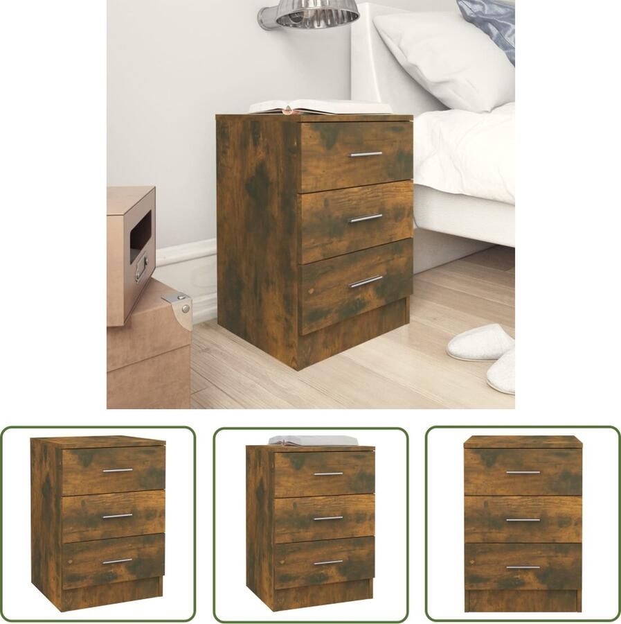 The Living Store Nachtkastje 38x35x56 cm bewerkt hout gerookt eikenkleurig Nachtkastje Bijzettafel Houten Kast Slaapkamermeubel Bergruimte - Foto 2