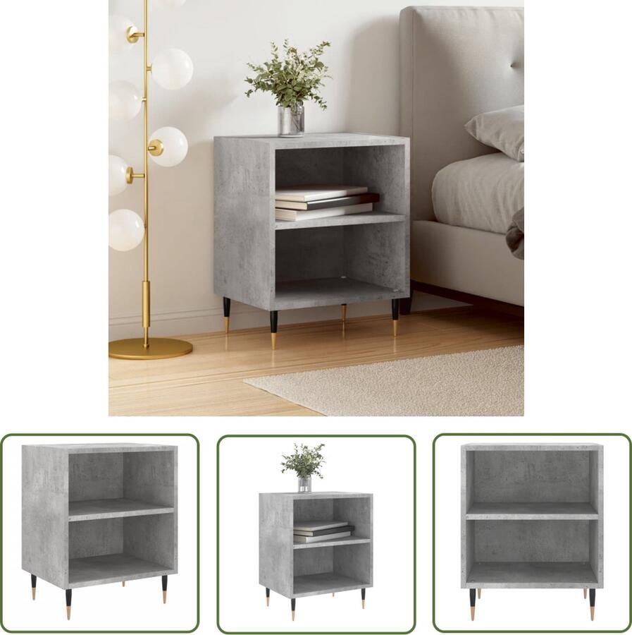 The Living Store Nachtkastje 40x30x50 cm bewerkt hout betongrijs Kast - Foto 2