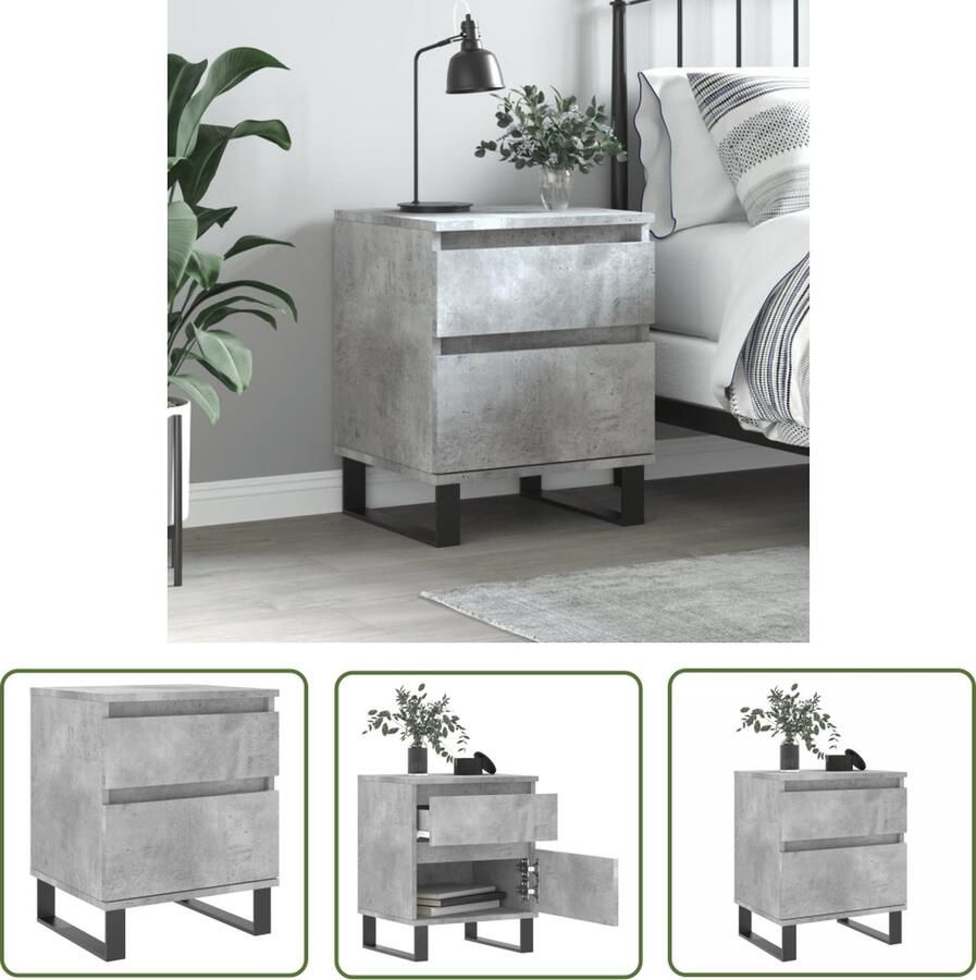 The Living Store Nachtkastjes 2 st 40x35x50 cm bewerkt hout betongrijs Nachtkastje Nachtkastjes Betongrijs Houten Nachtkastje Stapelbare Nachtkastjes - Foto 2