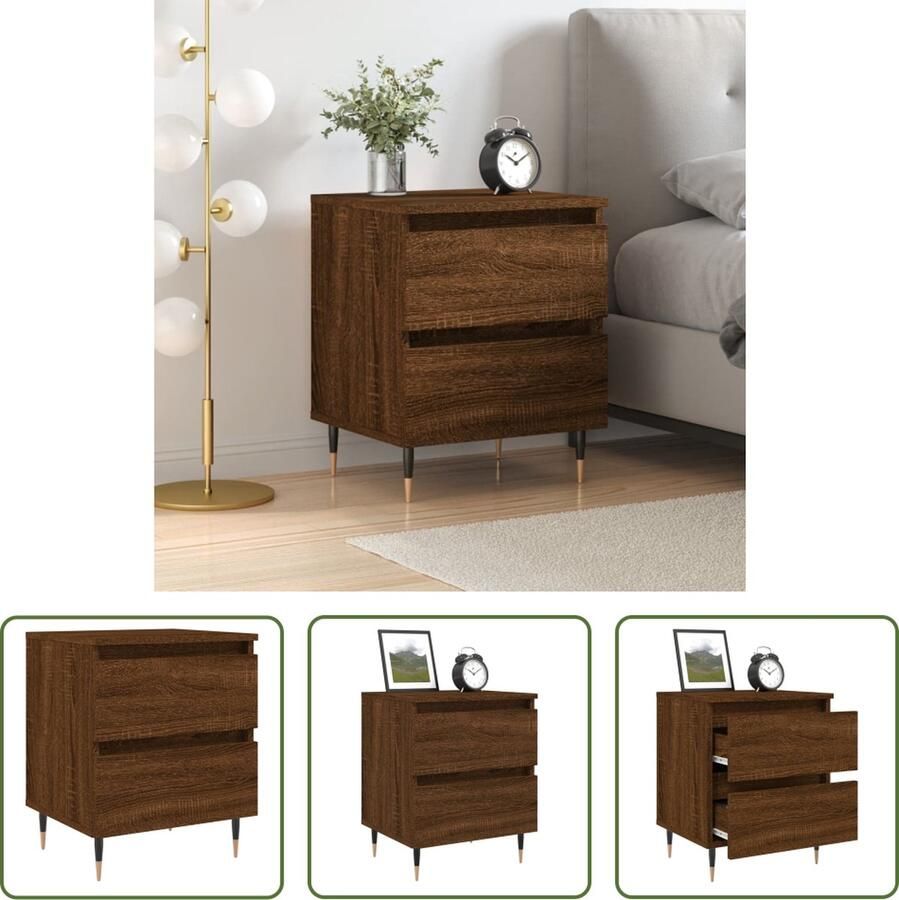 VidaXL The Living Store Nachtkastje 40 x 35 x 50 cm Duurzaam hout Inclusief 2 lades Stabiel blad - Foto 2